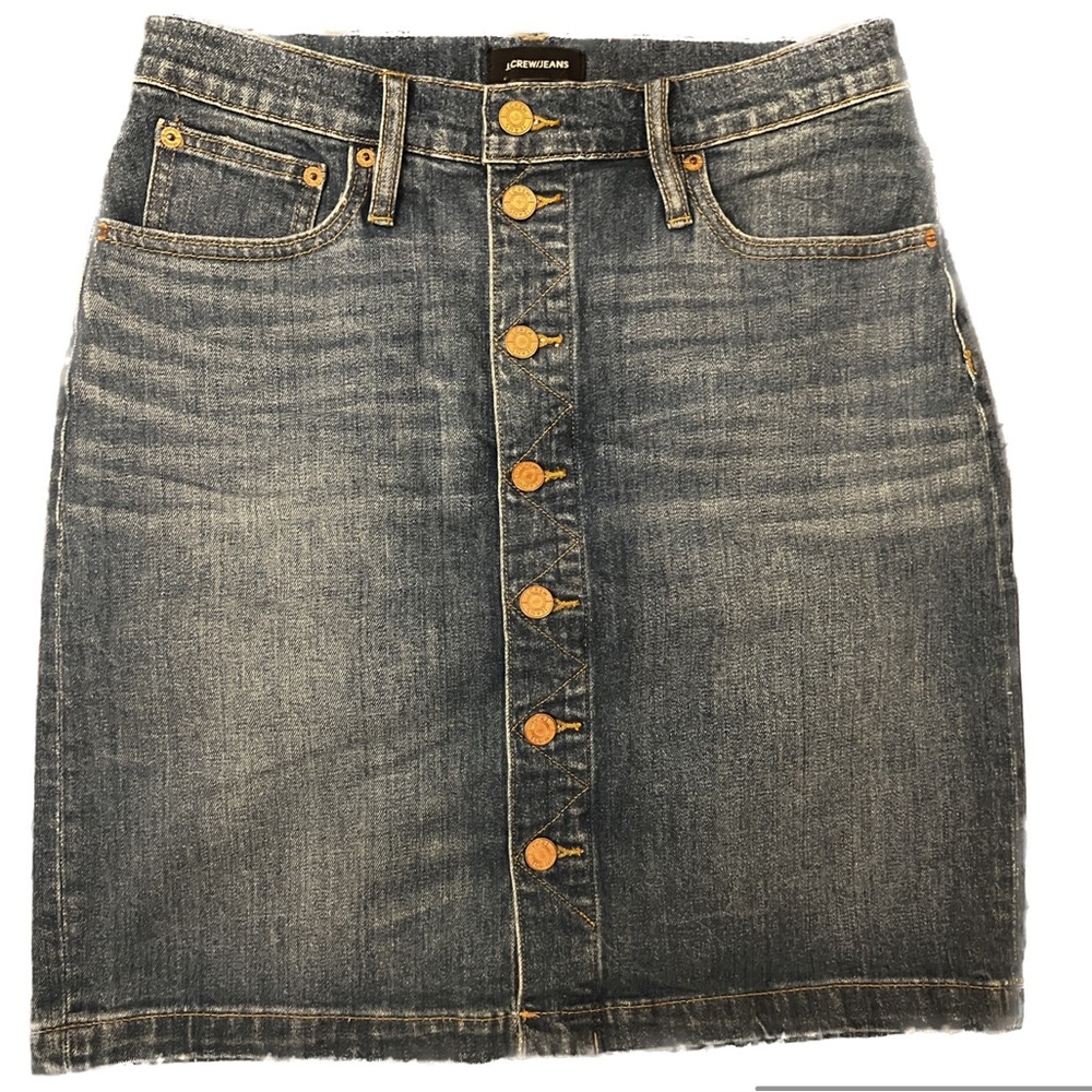 J.CREW mini jean skirt button down center